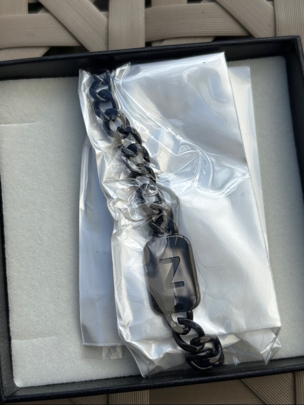 Matte Black Men’s Chain Bracelet with Etched Z Plate